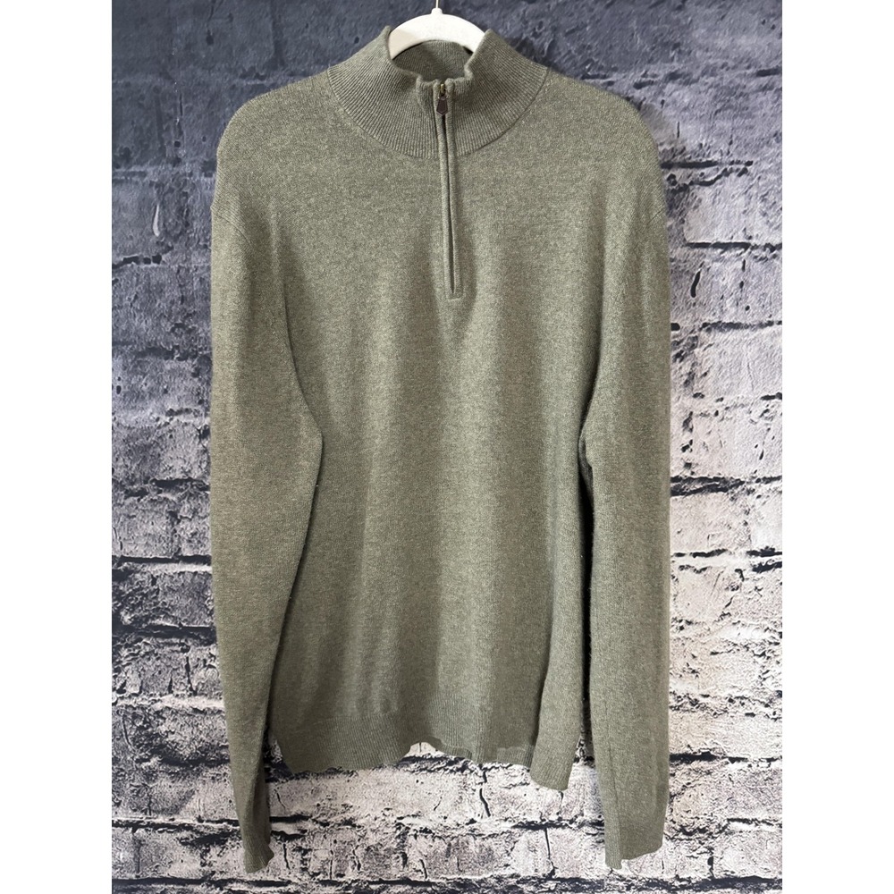 Jos A Bank Sweater Mens Large Green‎ Sage Cashmere Half Zip Pullover Soft Knit